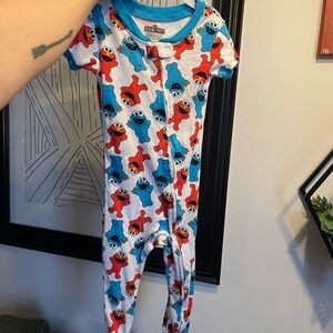 Sesame Street Red & Blue Elmo and Cookie Monster Short-Sleeve Footie